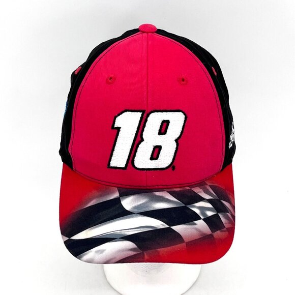 Kyle Busch #18 NASCAR M&Ms Joe Gibbs Racing Cap Hat 2016 Adjustable Red Black - Picture 1 of 12